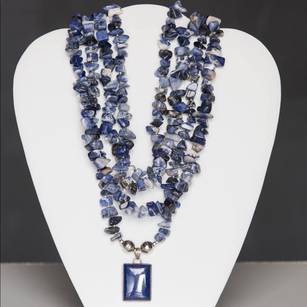 blue lapis necklace with blue lapis square pendant